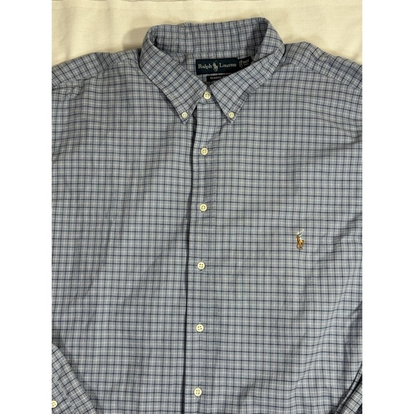 Ralph Lauren Shirt Mens 3XLT Blue Plaid Button Down Classic Fit Pony Logo Tall - Picture 2 of 8
